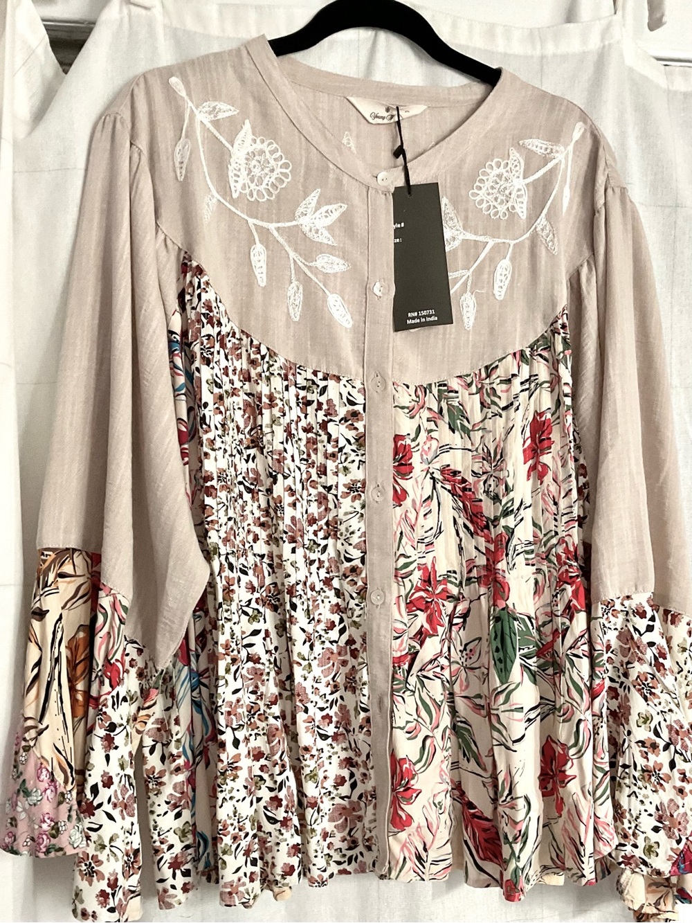 NWT Young Threads Boho Floral Patchwork Top